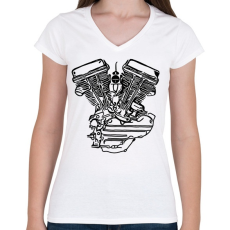 PRINTFASHION Motorblokk - Női V-nyakú póló - Fehér