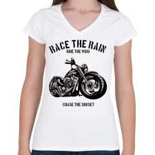PRINTFASHION motorcycle  - Női V-nyakú póló - Fehér női póló