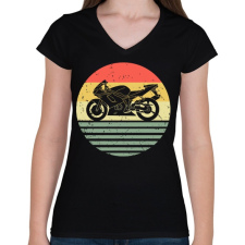 PRINTFASHION Motorcycle - Női V-nyakú póló - Fekete női póló