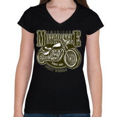 PRINTFASHION Motorcycle  - Női V-nyakú póló - Fekete