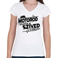 PRINTFASHION Motorod Blokkja, Szíved ritmusa - Női V-nyakú póló - Fehér