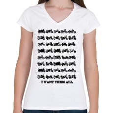 PRINTFASHION motorok fekete - Női V-nyakú póló - Fehér