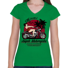 PRINTFASHION Motoros angyal - Női V-nyakú póló - Zöld női póló