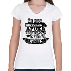 PRINTFASHION Motoros Apuka - Női V-nyakú póló - Fehér