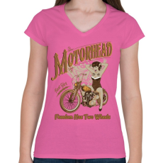 PRINTFASHION Motoros csaj - Női V-nyakú póló - Rózsaszín