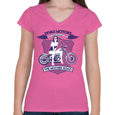PRINTFASHION Motoros díva - Női V-nyakú póló - Rózsaszín női póló