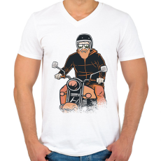 PRINTFASHION Motoros - Férfi V-nyakú póló - Fehér
