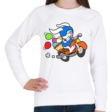 PRINTFASHION Motoros Nyuszi - Női pulóver - Fehér női pulóver, kardigán