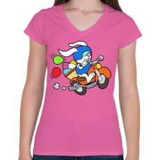 PRINTFASHION Motoros Nyuszi - Női V-nyakú póló - Rózsaszín
