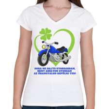 PRINTFASHION Motoros őrangyal - Női V-nyakú póló - Fehér női póló