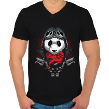 PRINTFASHION Motoros panda - Férfi V-nyakú póló - Fekete férfi póló