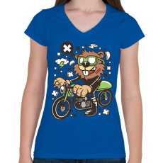 PRINTFASHION Motoros Rágcsávó - Női V-nyakú póló - Királykék