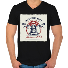 PRINTFASHION Motoros szív, motoros lélek - Férfi V-nyakú póló - Fekete