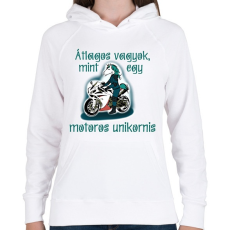 PRINTFASHION motoros unikornis - Női kapucnis pulóver - Fehér