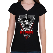 PRINTFASHION Motoros vagyok - Női V-nyakú póló - Fekete női póló