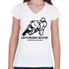 PRINTFASHION MOTOROZNI MEGYEK - Női V-nyakú póló - Fehér