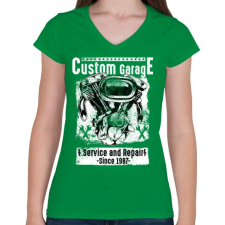 PRINTFASHION Motorszerelő - Női V-nyakú póló - Zöld női póló