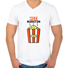 PRINTFASHION MOZI MARATON - Férfi V-nyakú póló - Fehér férfi póló