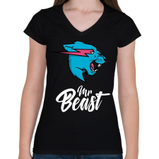 PRINTFASHION Mr Beast - Női V-nyakú póló - Fekete női póló
