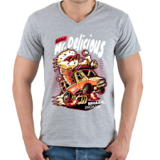 PRINTFASHION Mr Delicious - Férfi V-nyakú póló - Sport szürke férfi póló
