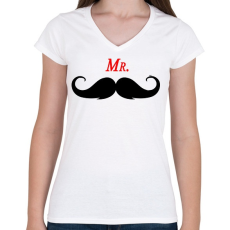 PRINTFASHION MR. Mustache - Női V-nyakú póló - Fehér