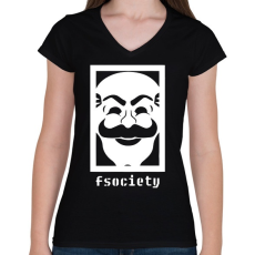 PRINTFASHION Mr. Robot - Fsociety - Női V-nyakú póló - Fekete