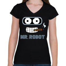 PRINTFASHION Mr. Robot - Női V-nyakú póló - Fekete