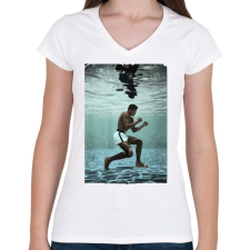 PRINTFASHION Muhammad Ali - Női V-nyakú póló - Fehér női póló