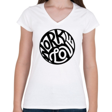 PRINTFASHION Munka és szerelem - Női V-nyakú póló - Fehér