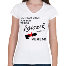 PRINTFASHION Munka után haszon terem - Női V-nyakú póló - Fehér