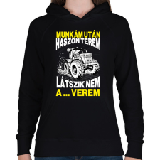 PRINTFASHION Munkám után haszon terem, látszik nem a ... verem. - Női kapucnis pulóver - Fekete női pulóver, kardigán