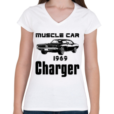 PRINTFASHION muscle car 1969 charger - Női V-nyakú póló - Fehér