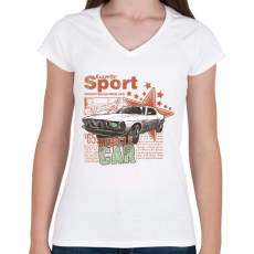 PRINTFASHION Muscle Car - Női V-nyakú póló - Fehér