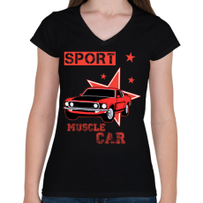 PRINTFASHION Muscle car - Női V-nyakú póló - Fekete