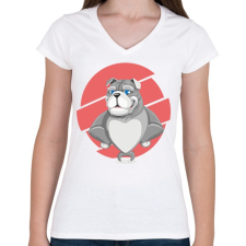 PRINTFASHION Muscle dog - Női V-nyakú póló - Fehér női póló