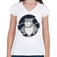 PRINTFASHION Muscle dog - Női V-nyakú póló - Fehér női póló