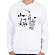 PRINTFASHION music is my life - Gyerek kapucnis pulóver - Fehér gyerek pulóver, kardigán