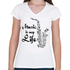 PRINTFASHION music is my life - Női V-nyakú póló - Fehér