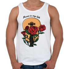 PRINTFASHION Music is my life - Rózsás gitár - Férfi atléta - Fehér atléta, trikó