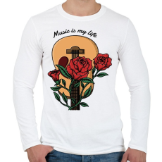 PRINTFASHION Music is my life - Rózsás gitár - Férfi hosszú ujjú póló - Fehér