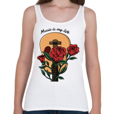 PRINTFASHION Music is my life - Rózsás gitár - Női atléta - Fehér női trikó
