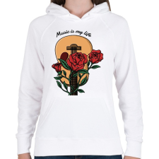 PRINTFASHION Music is my life - Rózsás gitár - Női kapucnis pulóver - Fehér női pulóver, kardigán
