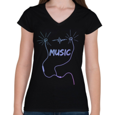 PRINTFASHION music - Női V-nyakú póló - Fekete női póló