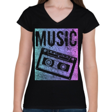 PRINTFASHION music - Női V-nyakú póló - Fekete női póló