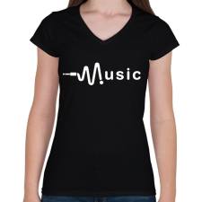 PRINTFASHION music - Női V-nyakú póló - Fekete női póló