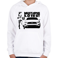 PRINTFASHION Mustang 5.0 V8 GT - Gyerek kapucnis pulóver - Fehér gyerek pulóver, kardigán