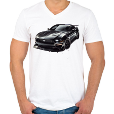 PRINTFASHION Mustang  - Férfi V-nyakú póló - Fehér férfi póló