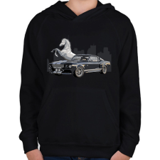 PRINTFASHION Mustang GT500 - Gyerek kapucnis pulóver - Fekete gyerek pulóver, kardigán