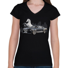 PRINTFASHION Mustang GT500 - Női V-nyakú póló - Fekete női póló
