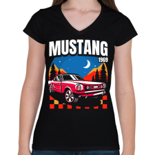 PRINTFASHION Mustang mach 1969 - Női V-nyakú póló - Fekete női póló